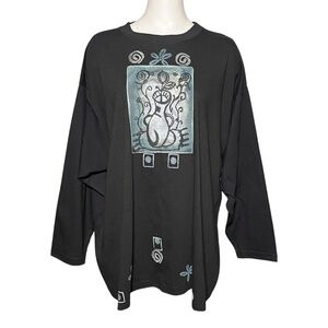 Blue Fish Artwear Tunic Top Lagenlook Size 3 2X 3X OS Hand Printed Long Sleeve
